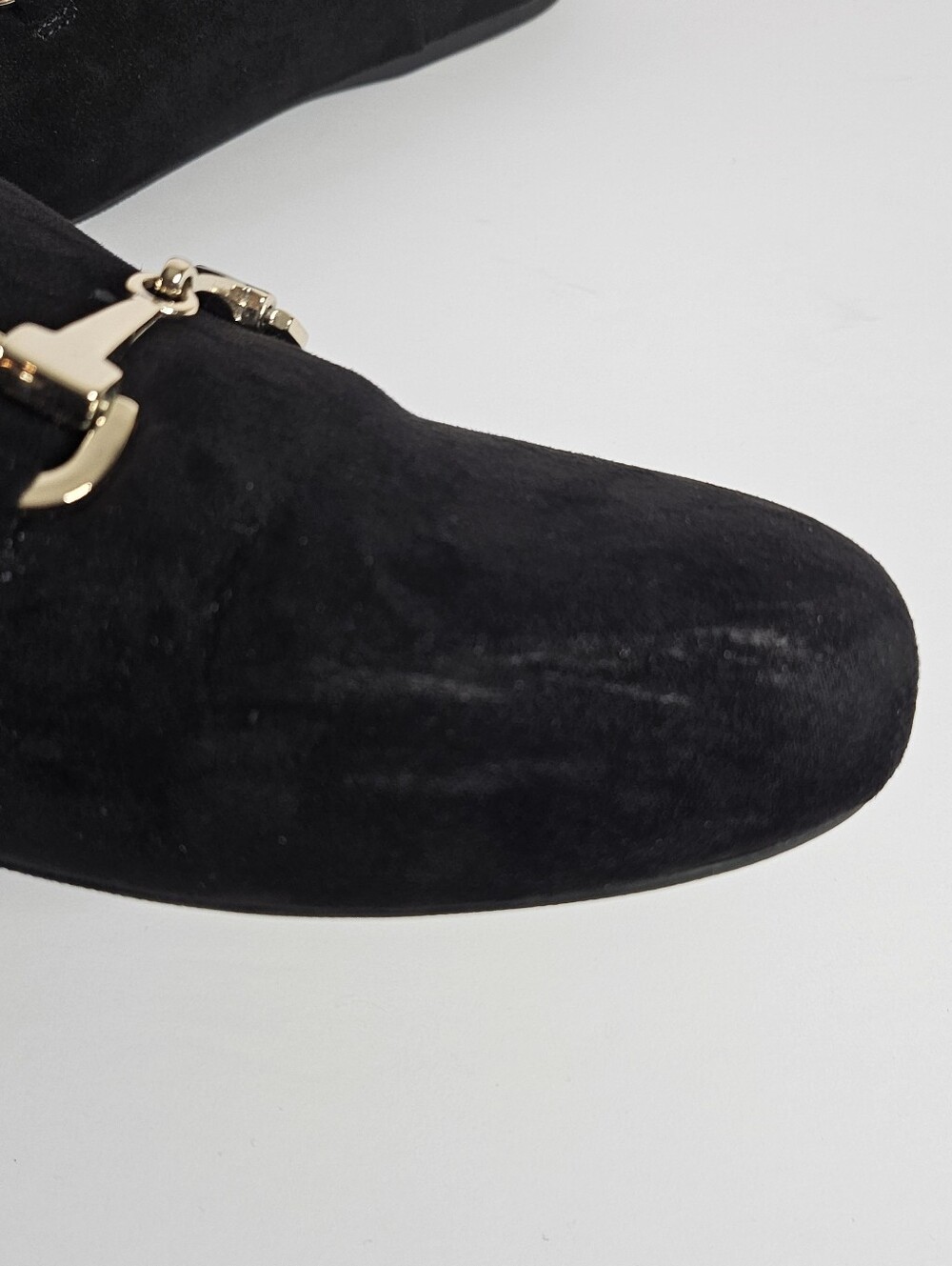Alfani Tinslee Black Velvet Horsebit Loafer Mules Size 9 Slip On Flats Gold Trim - Picture 11 of 16